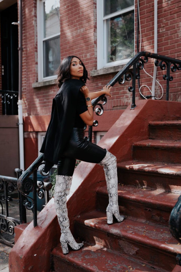 black and animal print boots