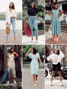 Woman's stylish summer outfits collage.